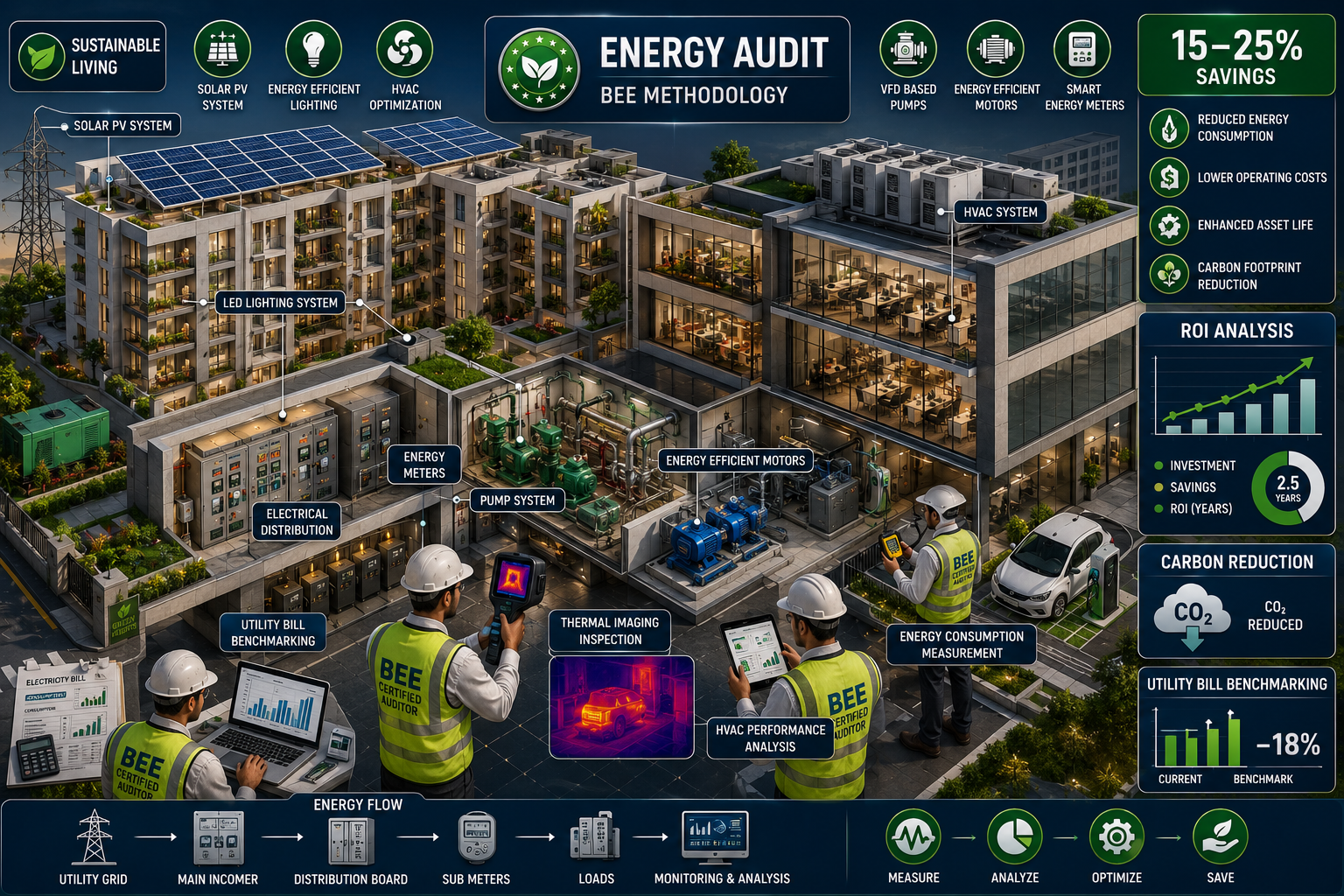 Certified energy auditor conducting walkthrough inspection of industrial facility in India
