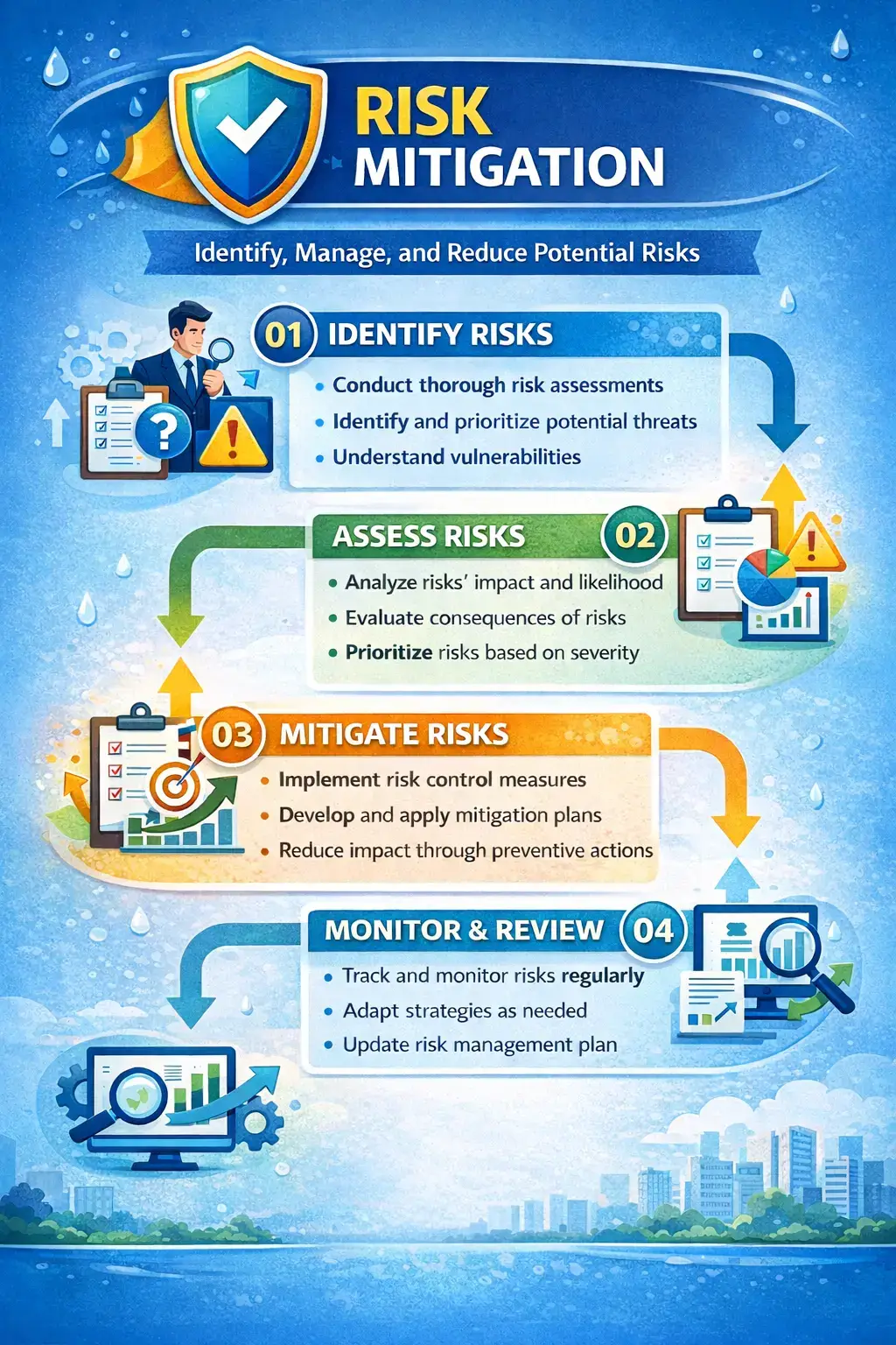 Risk Mitigation Identify Risks, Assess Risks, Mitigate Risks, and Monitor & Review