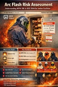Electrical engineer performing arc flash risk assessment on MCC panel in an Indian manufacturing facility
